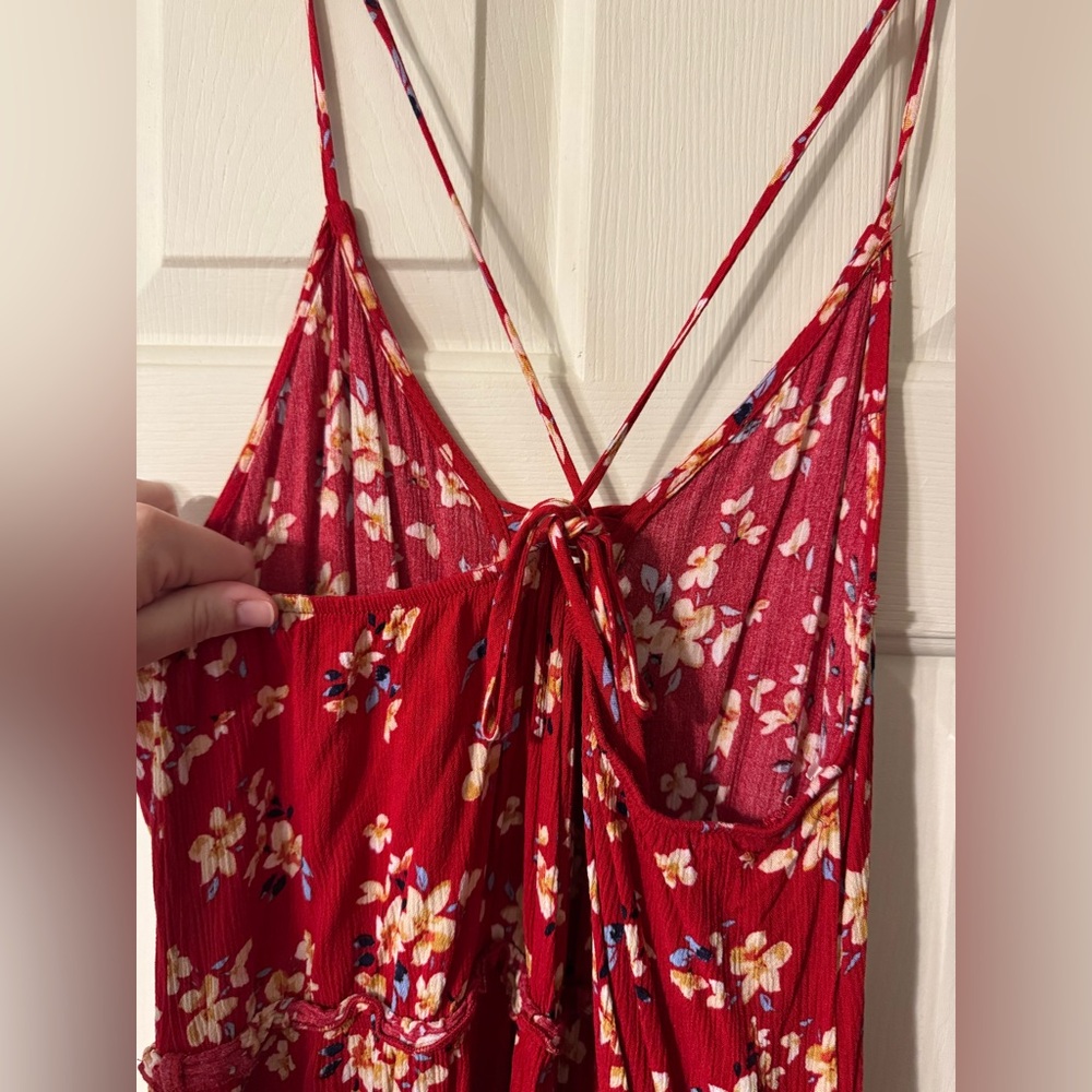 Xhilaration Midi Tank Top Dress | Red Floral | Criss-Cross Back - Picture 6 of 8